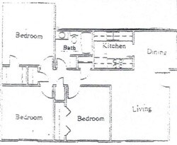 3 bed 1 Bath 224 floor plan